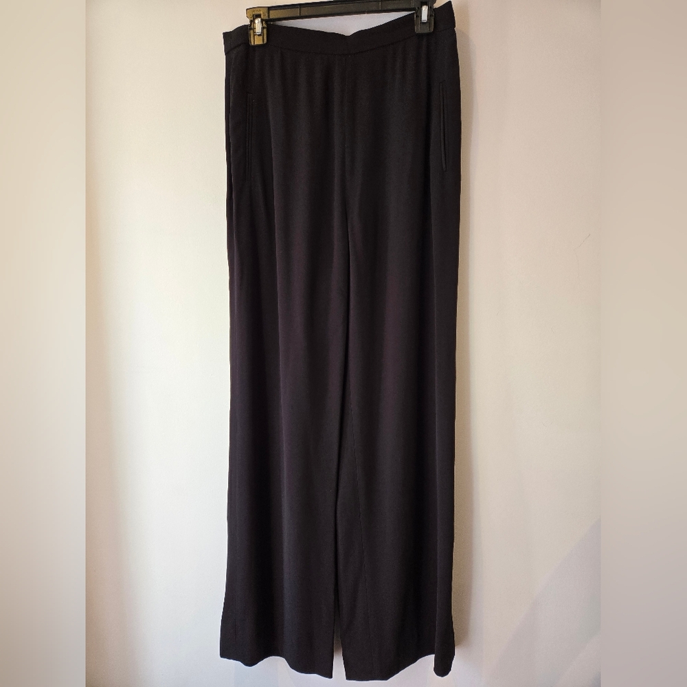Balmain Paris Black Wide Leg Crepe Trousers Size 40